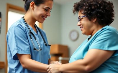 Nursing assistant caring for a patient in a medical setting