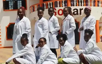 Students participating in online healthcare training in Kenya